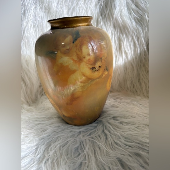 90s Vintage Cherub Vase with Gold Accents